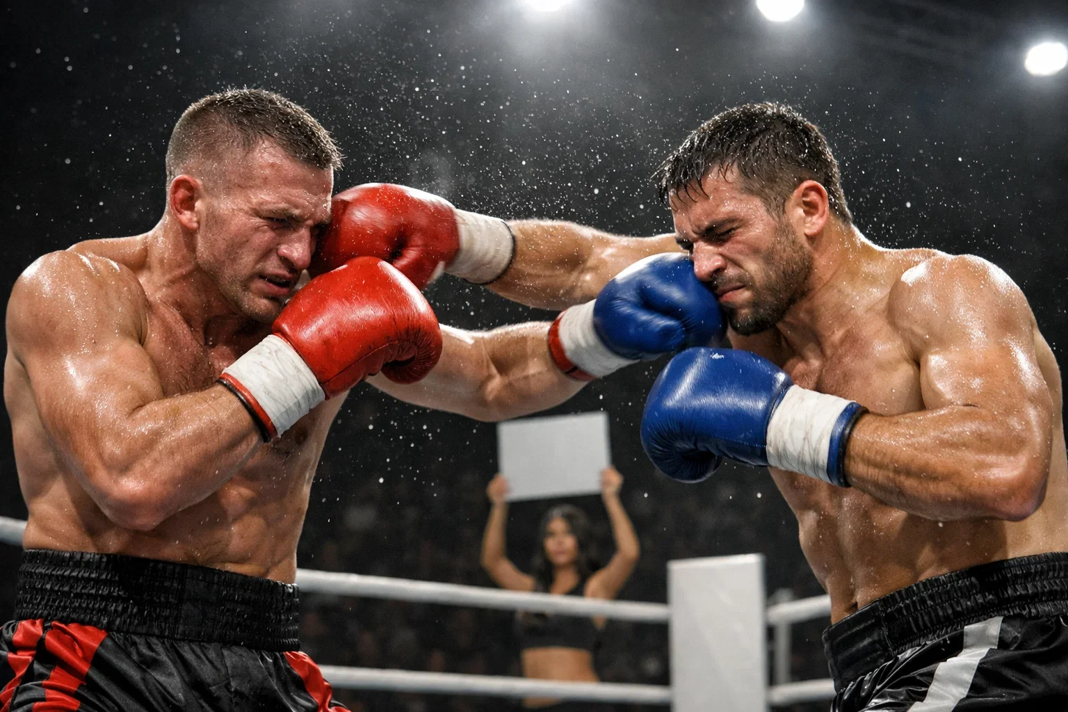 Boxeadores intercambiando golpes durante un round intenso