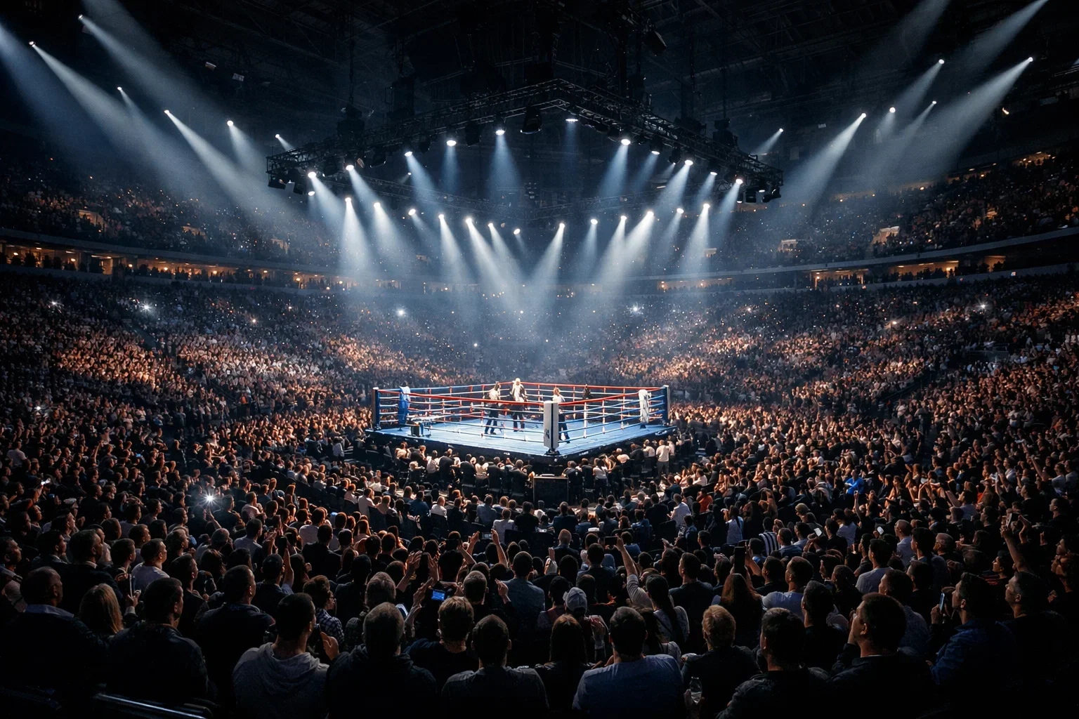 Arena llena de espectadores durante velada de boxeo