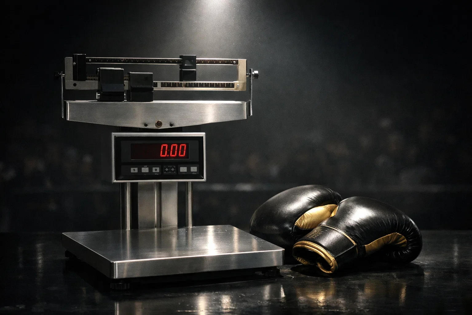 Báscula oficial de boxeo con guantes de campeonato