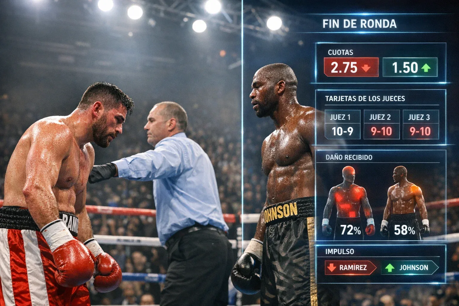 Pantallas mostrando cuotas de apuestas durante evento deportivo